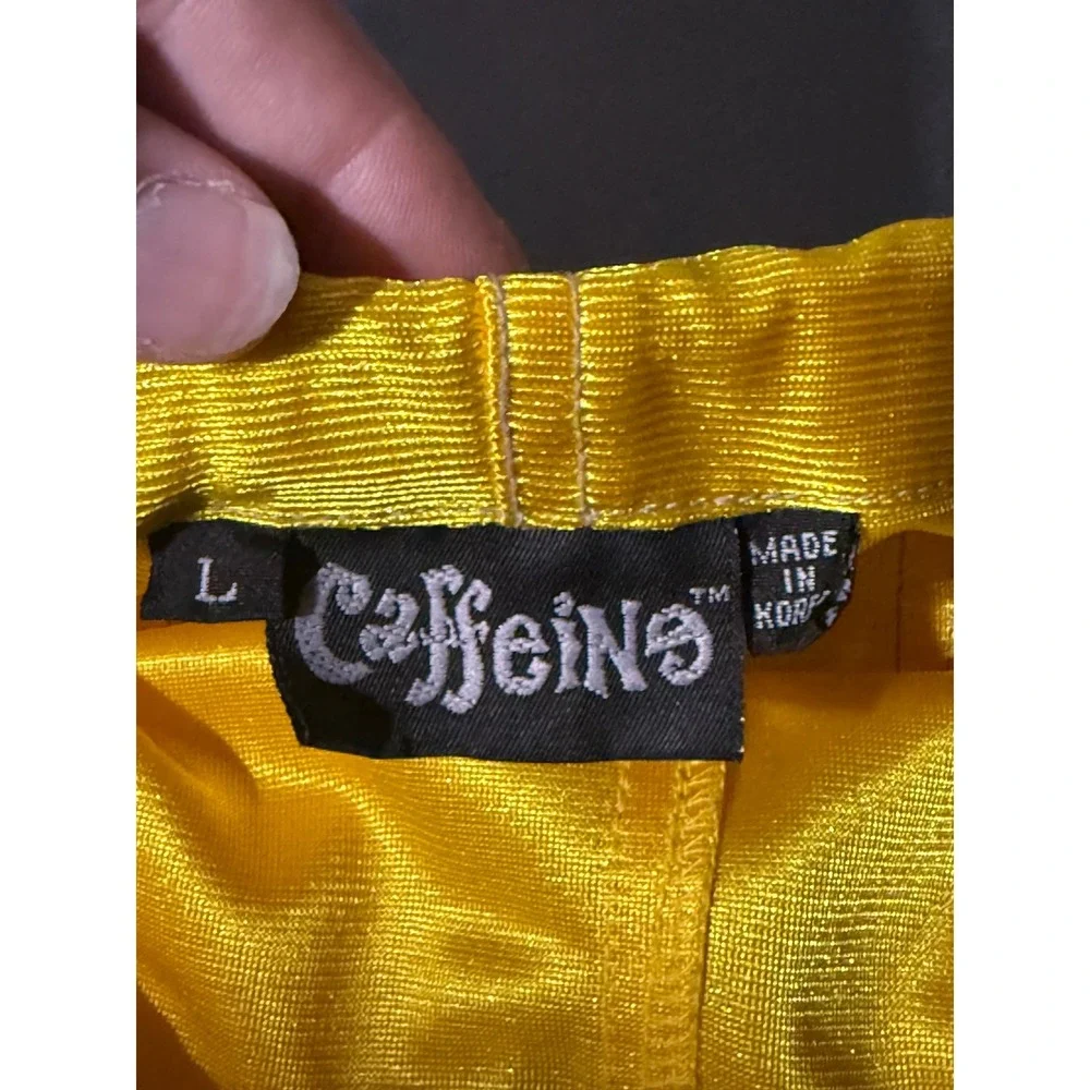 Caffeine Skater Parachute Pants Yellow Mens Large Baggy Cargo Rave Festival Y2K